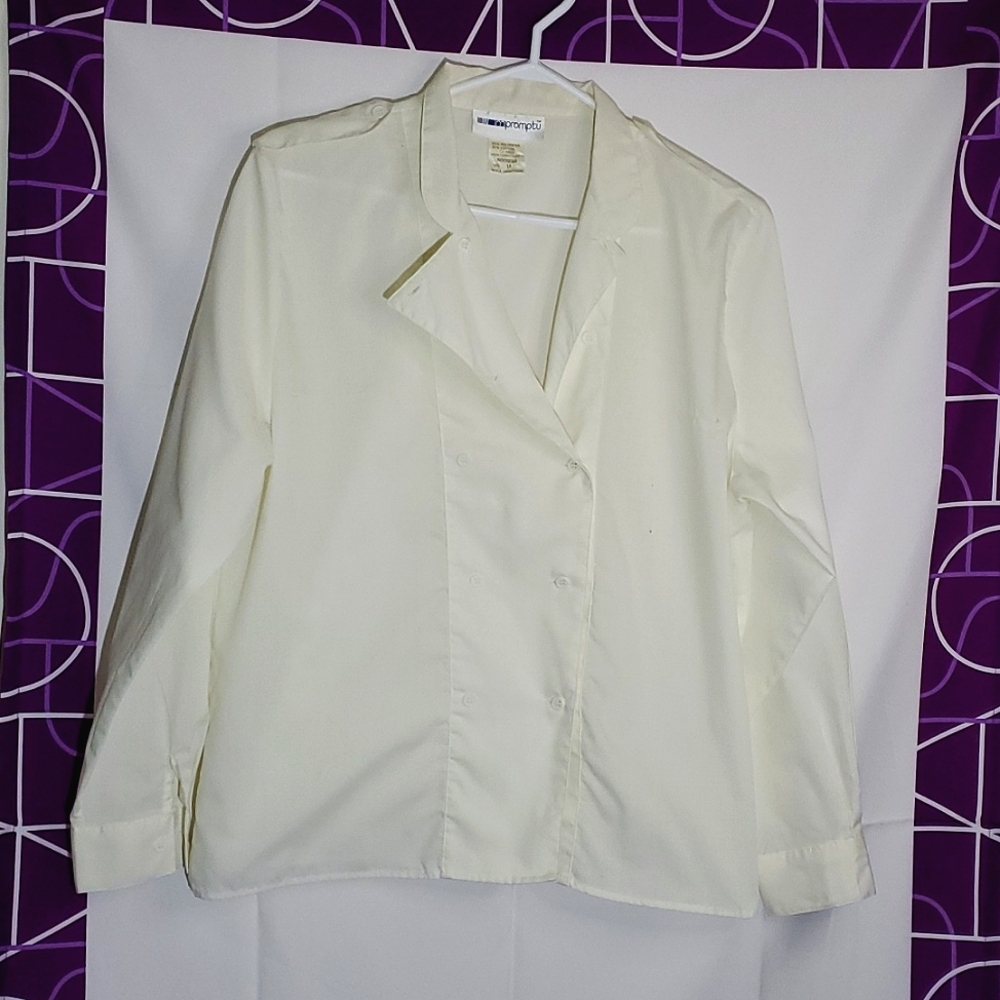 Vintage Impromptu Cream/White(Yellowed) Chef Style Lightweight Long Sleeve-Sz 14
